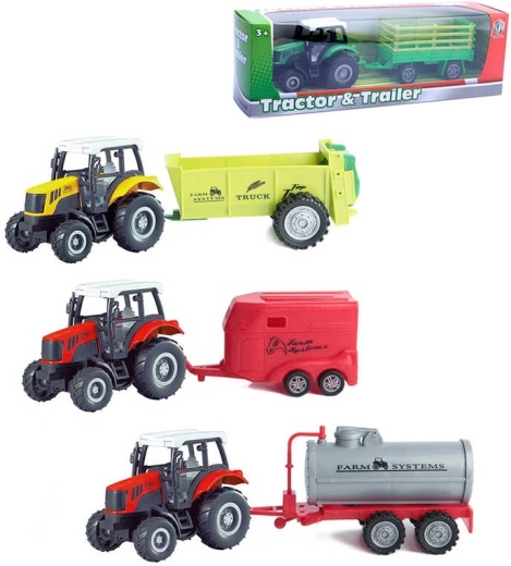 Tracteur agricole en métal avec remorque 23 cm à rétrofriction (moteur à remonter) - 1 set