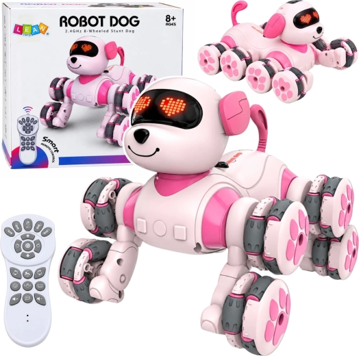 Chien robot rose radiocommandé à 8 roues
