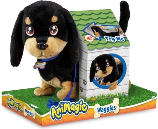 Chien en peluche interactif ANIMAGIC Waggles – marche, remue la queue et aboie