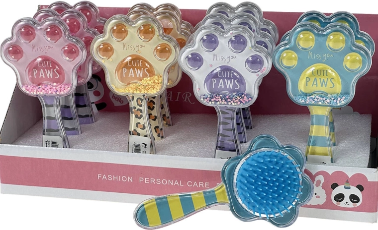 Brosse à cheveux pour enfant en forme de patte d’animal avec confettis - 1 pièce