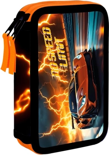 Trousse scolaire à deux étages avec motif de voiture, vide