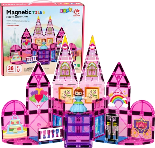 Briques de construction magnétiques – château de princesse 38 pcs (rose)