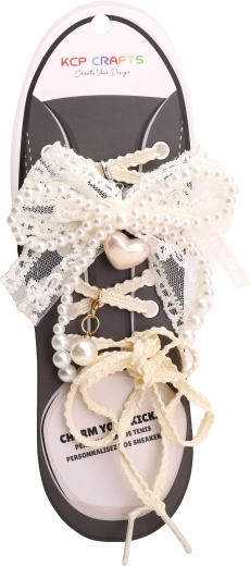 Set d’accessoires décoratifs pour lacets – dentelle blanche élégante et perles imitation