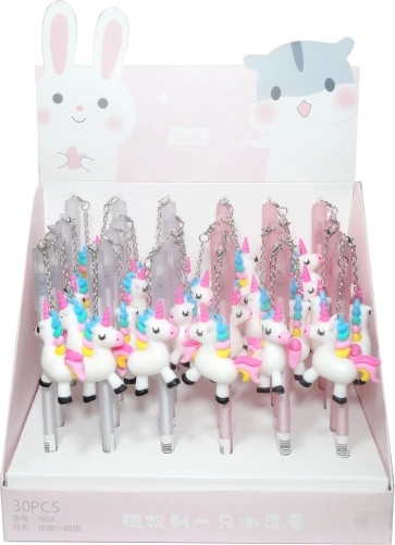 Stylo à bille coloré avec porte-clés licorne - 1 pièce