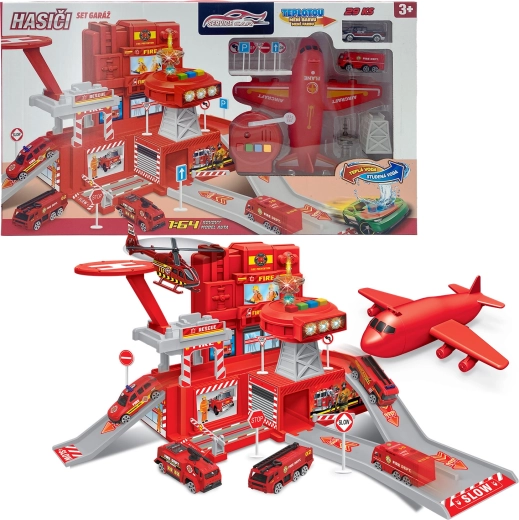 Set de pompiers avec garage et voiture changeant de couleur