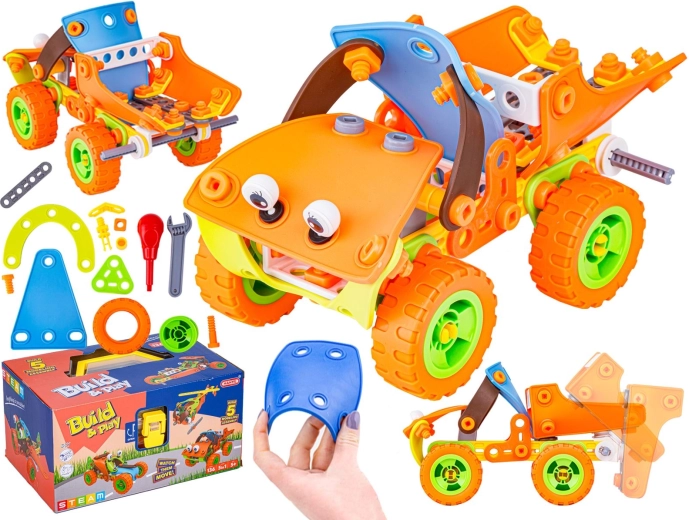Blocs de construction élastiques 5-en-1 (136 pièces) – voiture, quad, hélicoptère et avion