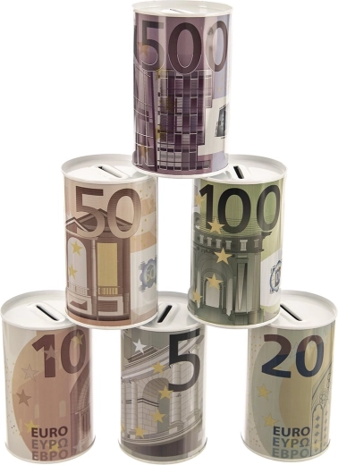 Tirelire en métal Euro 8 × 8 × 13 cm (assortiment de 6 variantes)