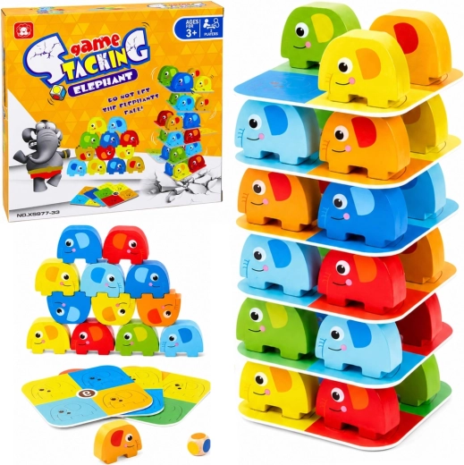 Jeu d’adresse Éléphants équilibrants – tour de 46 pièces