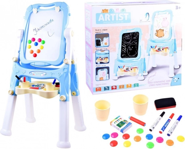 Chevalet pour enfants double face magnétique et à craie – Bleu