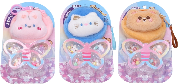 Pochette en peluche avec bracelets – chat, ours, lapin