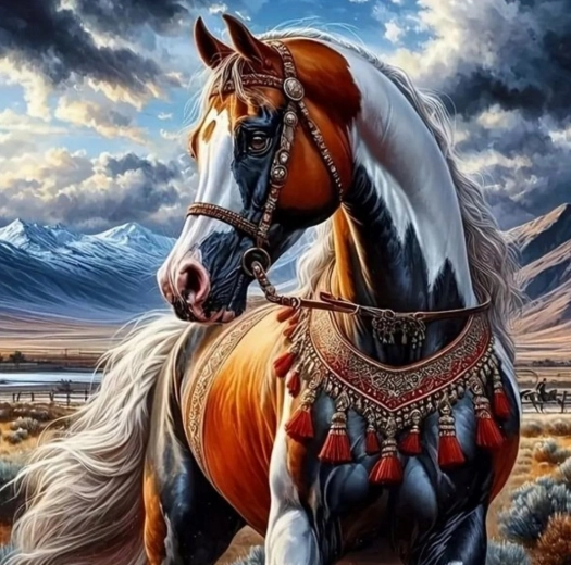 Peinture par numéros – cheval en harnachement indien 40 × 50 cm
