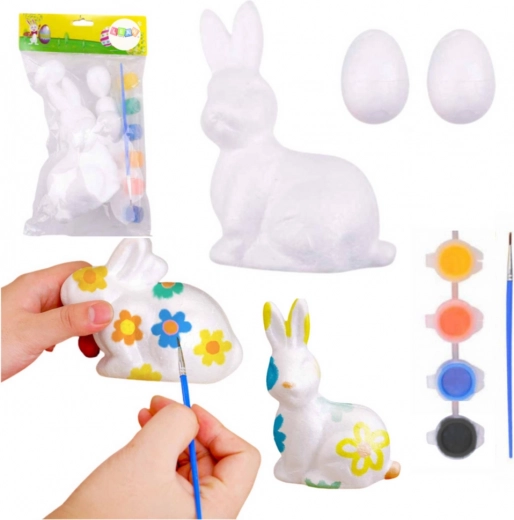 Ensemble pour peindre des décorations en polystyrène Lapin et 2 œufs