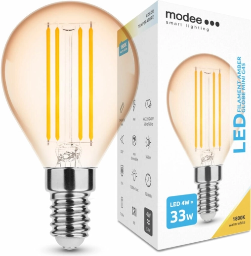 Modee ampoule LED à filament Amber Globe Mini G45 4 W E14, 360 lm, blanc chaud, dimmable