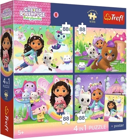 Puzzle Trefl pour enfants 4×88 Chats en folie – La Maison magique de Gabby