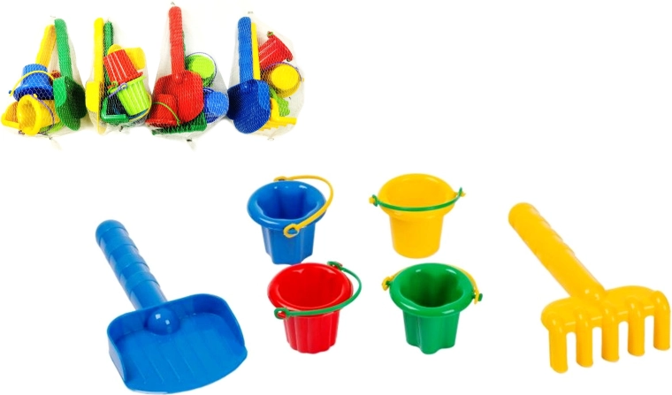 Set de plage L avec pelle, râteau et mini seaux
