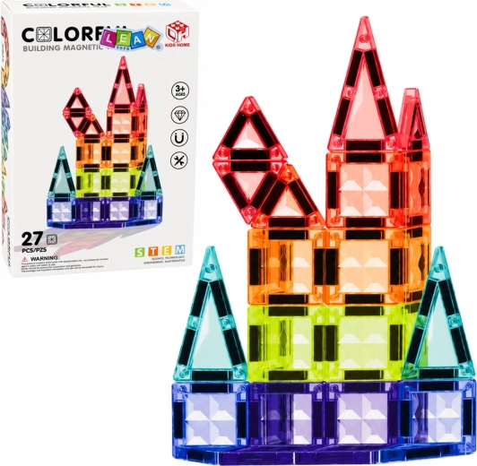 Jeu de construction magnétique – panneaux magnétiques 3D transparents et colorés STEM 27 pièces