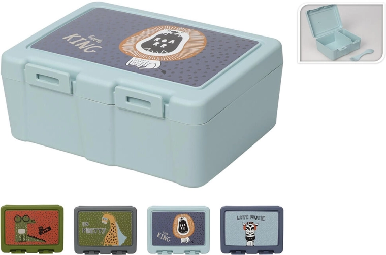 Boîte à goûter avec fermeture à clic et motif, plastique, assortiment de décors 18 × 13,5 × 7,5 cm