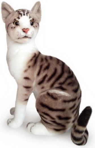 Chat en peluche assis blanc‑gris 30 cm