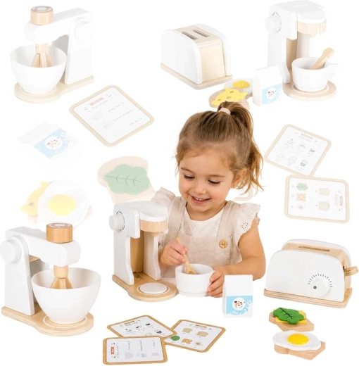 Set d’appareils de cuisine en bois pour enfants – grille-pain, cafetière et mixeur