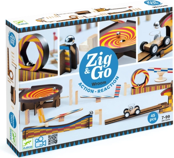 Circuit de billes en bois Djeco Zig & Go, 45 pièces