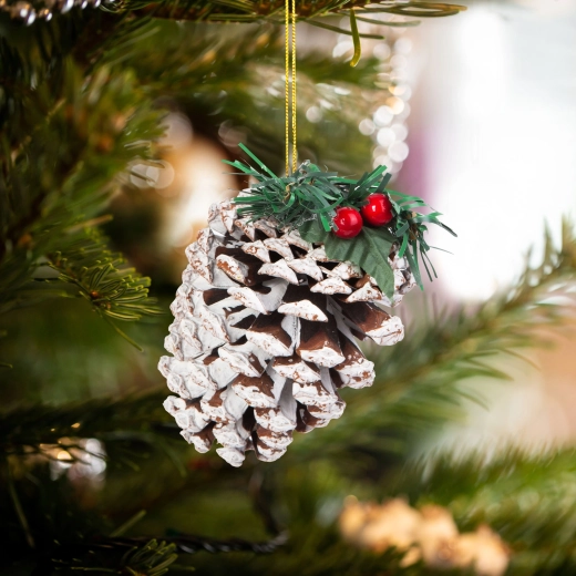 Décoration de Noël en forme de pomme de pin avec baies rouges, 12 cm, 2 pièces