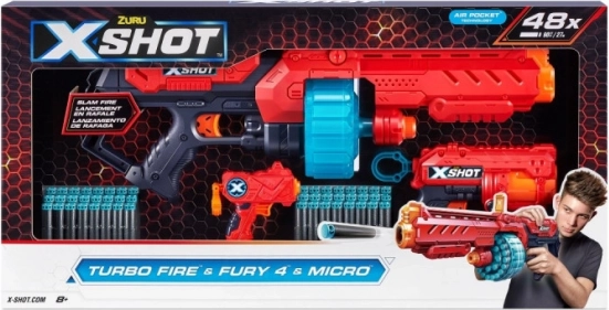 Ensemble de blasters X-Shot Excel Turbo Fire + Fury 4 + Micro