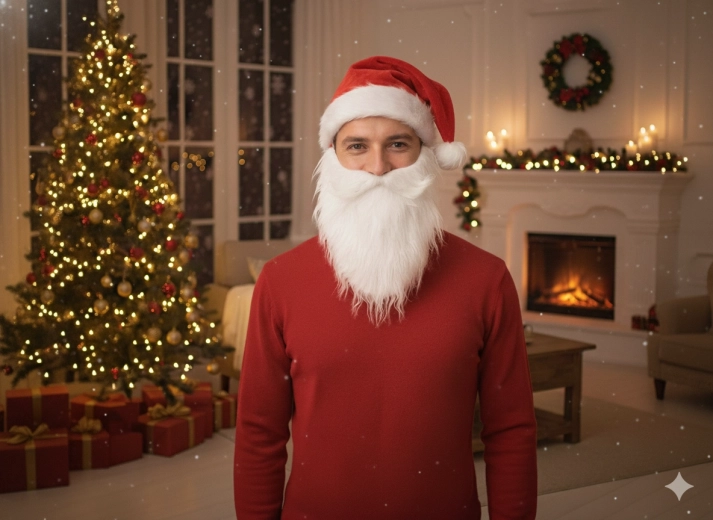 Bonnet de Saint-Nicolas avec barbe fournie