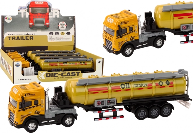 Ensemble tracteur-citerne 1:24 avec lumières et sons – jaune
