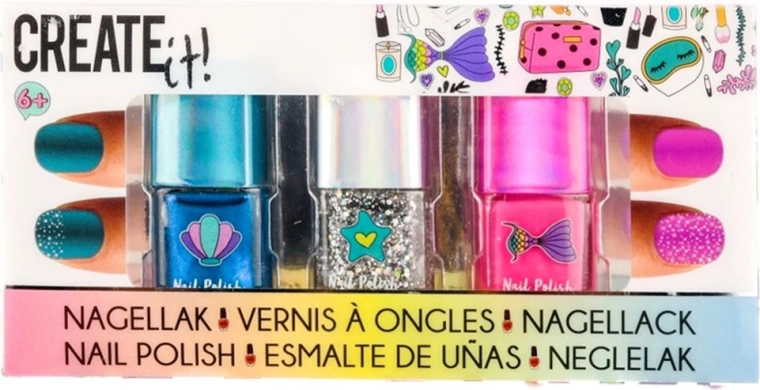 Create It! vernis à ongles Mermaid – coffret 3 couleurs avec paillettes