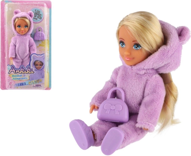 Poupée Ankiki en combinaison peluche avec sac à main 14 cm
