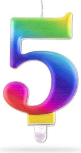 Bougie chiffre 5 à piquer arc-en-ciel 7,5 cm