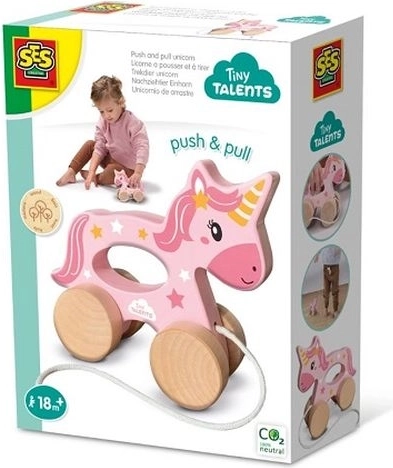 Unicorne en bois SES 2 en 1 à pousser et à tirer