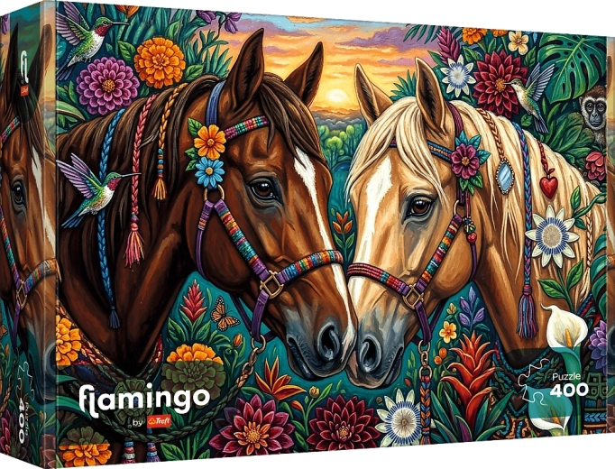 Puzzle Trefl Flamingo : course florale 400 pièces