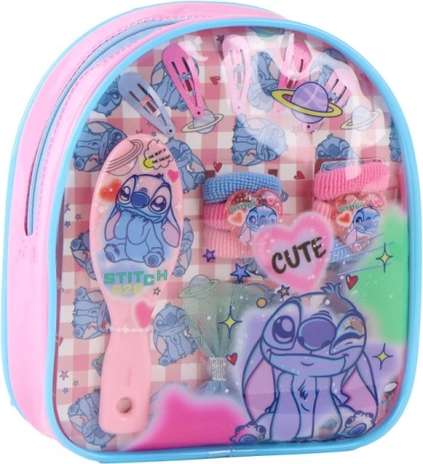 Set d’accessoires pour cheveux enfant STITCH dans un petit sac à dos transparent