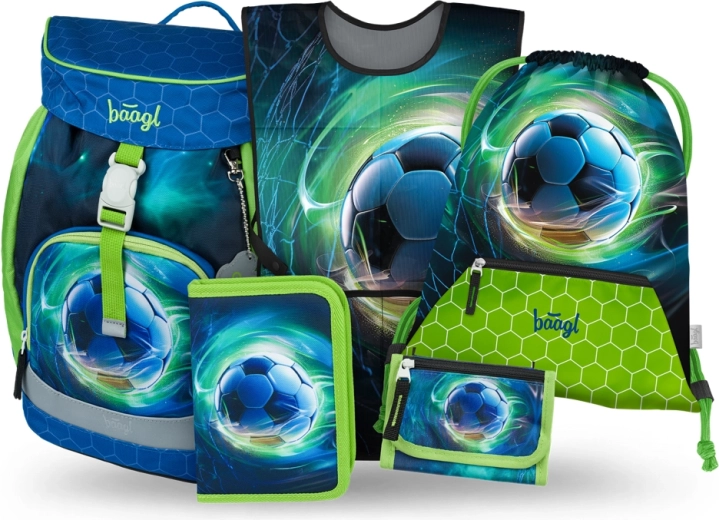 Baagl set scolaire Airy Ballon de football – sac à dos, trousse, sac, tablier et porte-monnaie