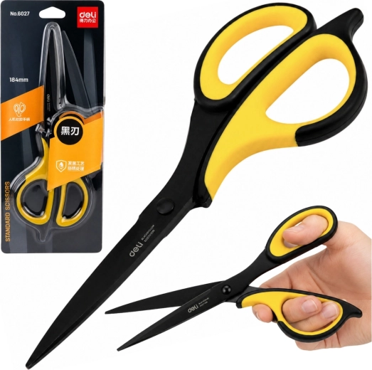 Ciseaux de bureau Deli en acier inoxydable noir-jaune 18,4 cm - 1 pièce