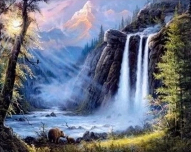 Peinture diamant Cascade de montagne 30 × 40 cm