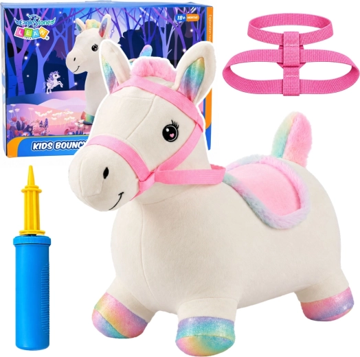 Licorne sauteur gonflable en peluche pour enfants, blanche, 60 cm