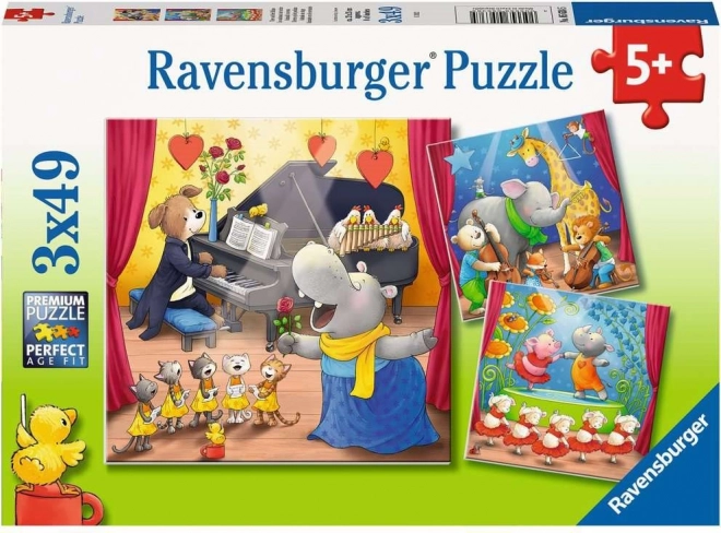 Puzzle Ravensburger animaux sur scène 3x49 pièces