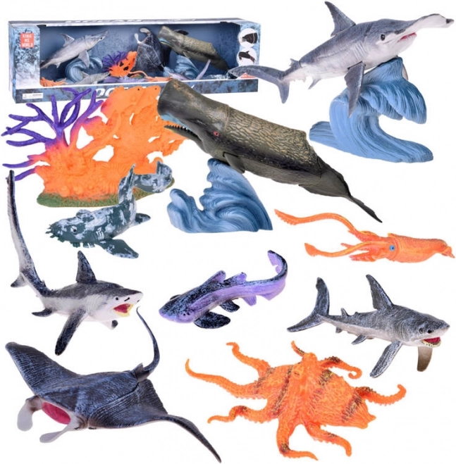 Set d’animaux marins réalistes – figurines raie manta, cachalot, calmar, requins et plus