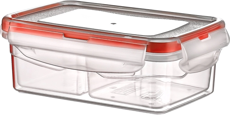 Boîte alimentaire rectangulaire en plastique 400 ml avec pinces et couvercle, compartimentée