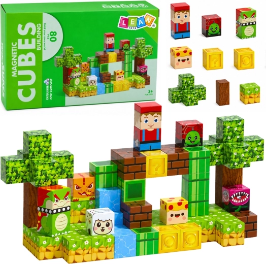 Cubes magnétiques – univers pixelisé (80 pièces)