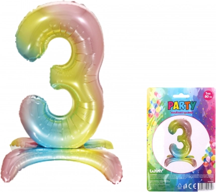 Ballon gonflable chiffre 3 arc-en-ciel 80 cm