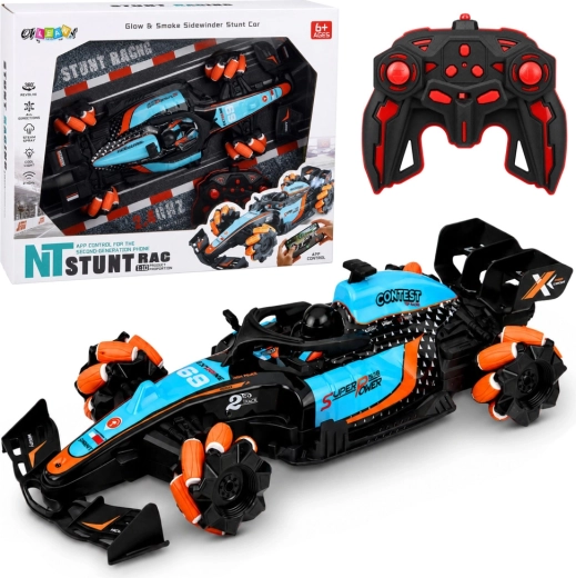 Voiture RC de course et de cascades 4WD 1:10 avec effet fumée et rotation à 360°