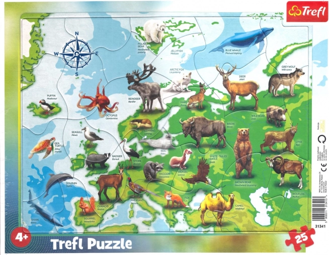 TREFL Puzzle Carte de l'Europe avec Animaux 25 pièces