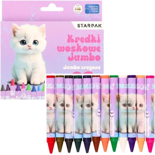 Jumbo crayons de cire avec motif Chaton, 12 couleurs - 1 pièce