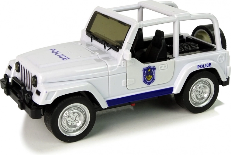 voiture de police tout-terrain blanche avec effets et moteur à rétrofriction