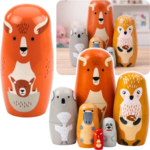 Matriochka en bois – animaux de la forêt, lot de 6 pièces