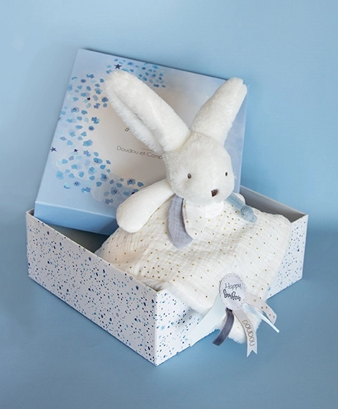 Coffret cadeau Doudou bleu - lapin avec couverture
