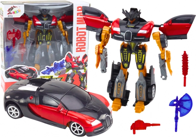 Voiture robot rouge 2-en-1 avec accessoires